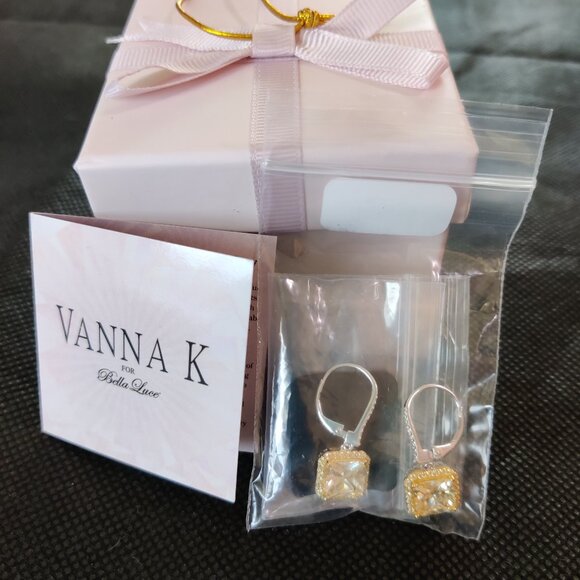 *MOVING SALE* NIB Vanna K. for Bella Luce CZ Yellow Diamond Halo Dangle Earrings - Picture 7 of 8